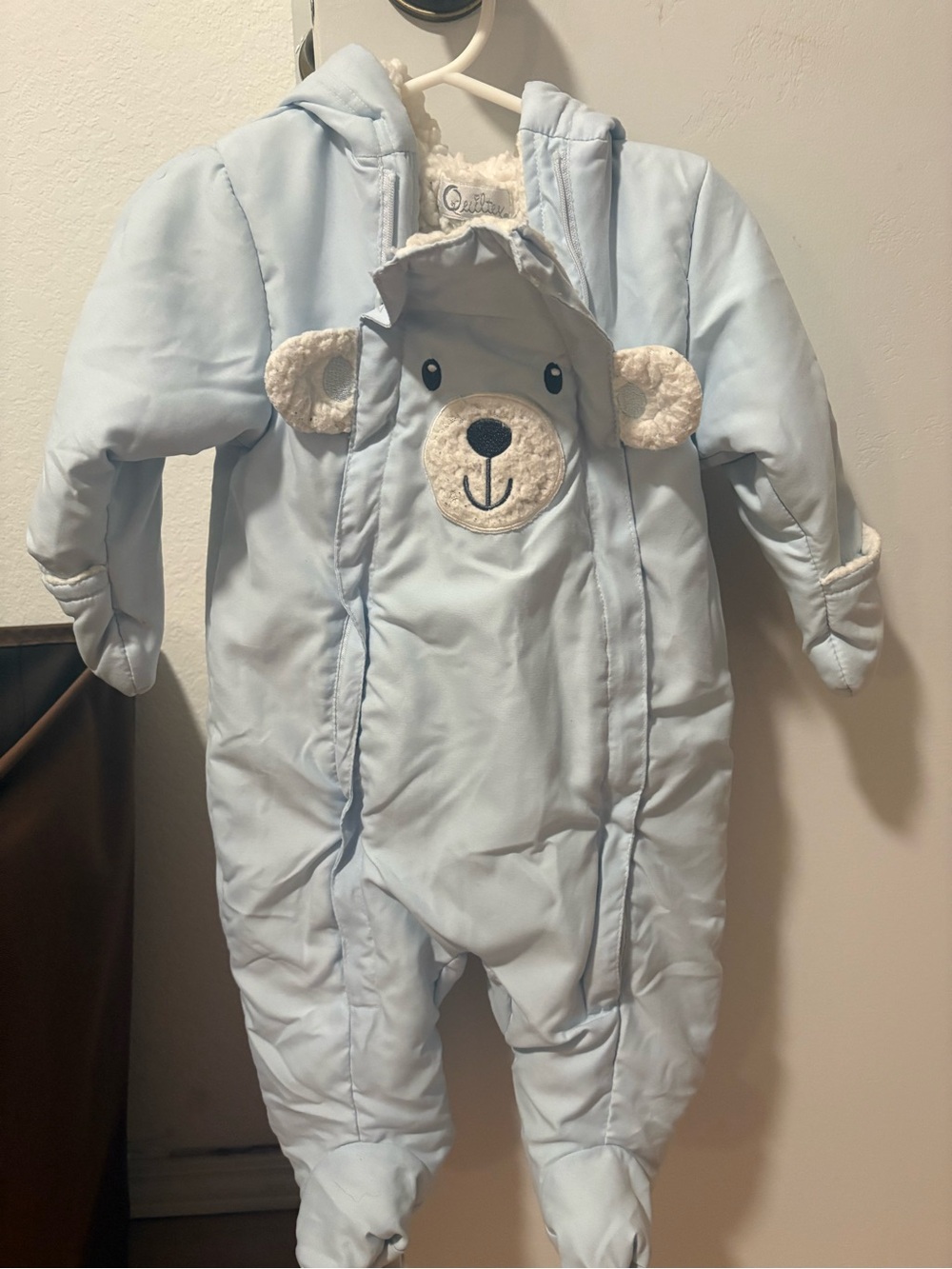 Quiltex Light Blue Teddy Bear Infant Snowsuit One-Piece